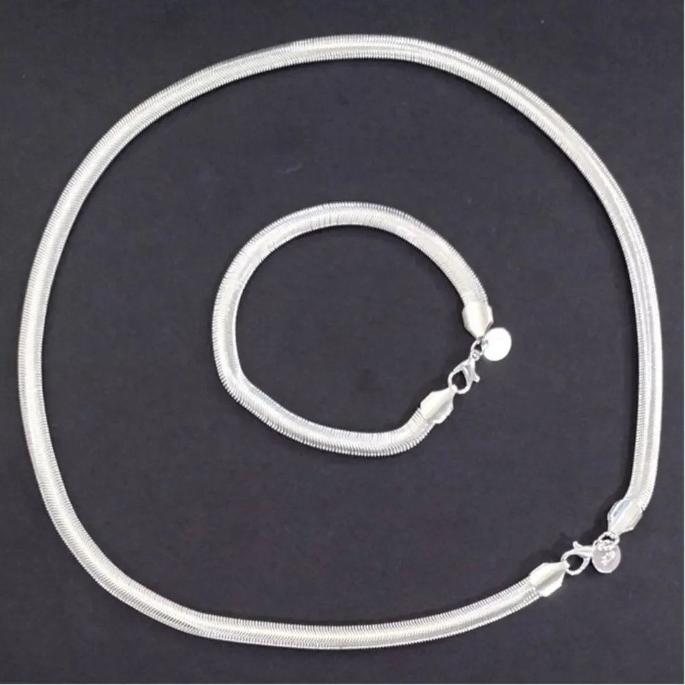 925 Sterling Silver Necklace & Bracelet Set Snake Chain Christmas Birthday Gift!